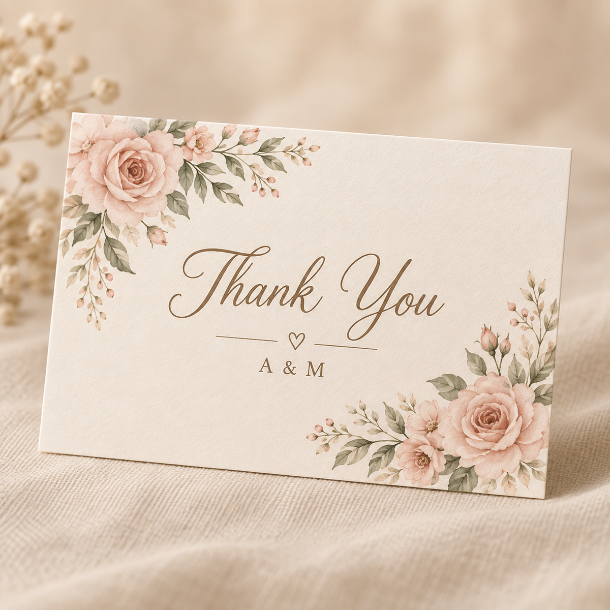 Blush Floral Personalized Thank You Card Set
